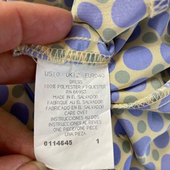 Leslie Fay 1980s Vtg maxi dress blue polka dot w/ short sleeves Summer Flowy - Picture 10 of 11